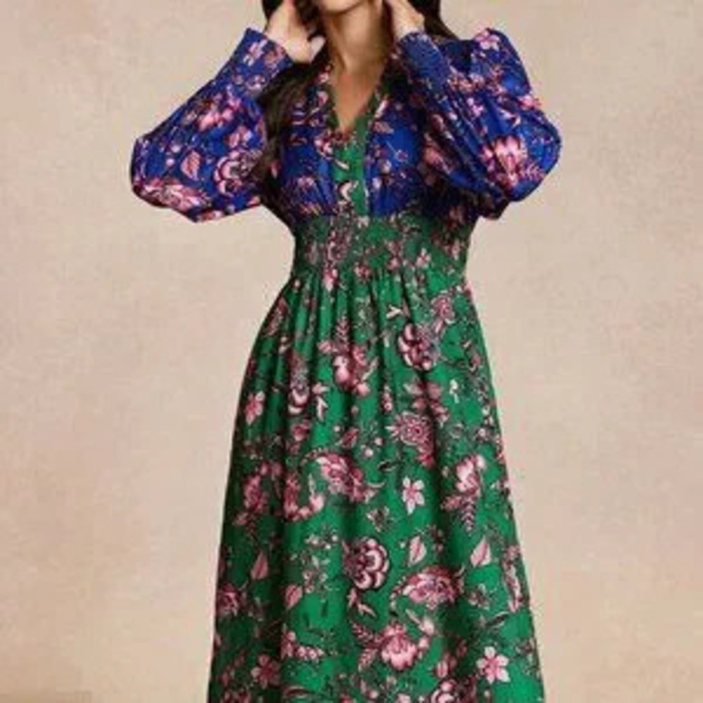 Multicolor Boho Women's Fitted Spliced Print Dress - Picture 5 of 5